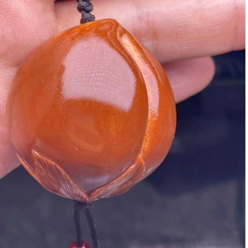 天然印尼大橄榄核雕刻指环穿配寿桃175号（无礼盒）