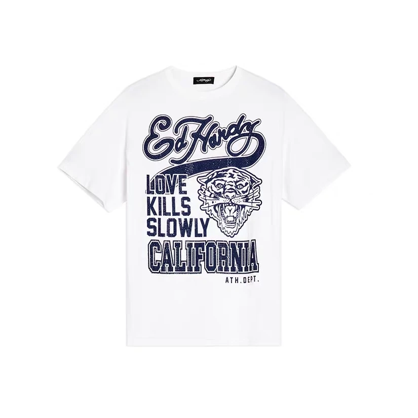EdHardy/埃德哈迪夏日虎头烫钻短袖t恤轻奢痞帅男装E1QBW456