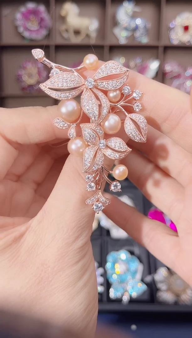 锆石铜合金珠子花束胸针