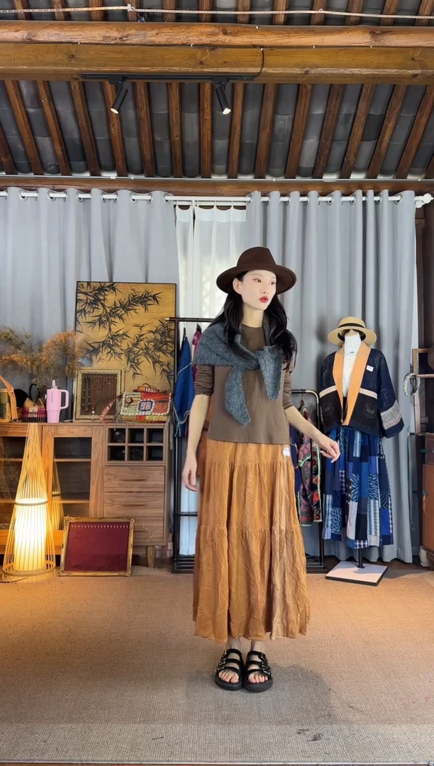 设计师款柿子染丝棉半裙
