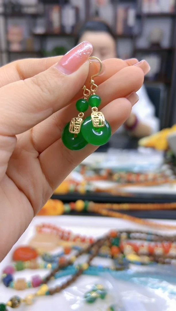 【闪购商品】翡翠耳饰14K金镶嵌耳坠E717