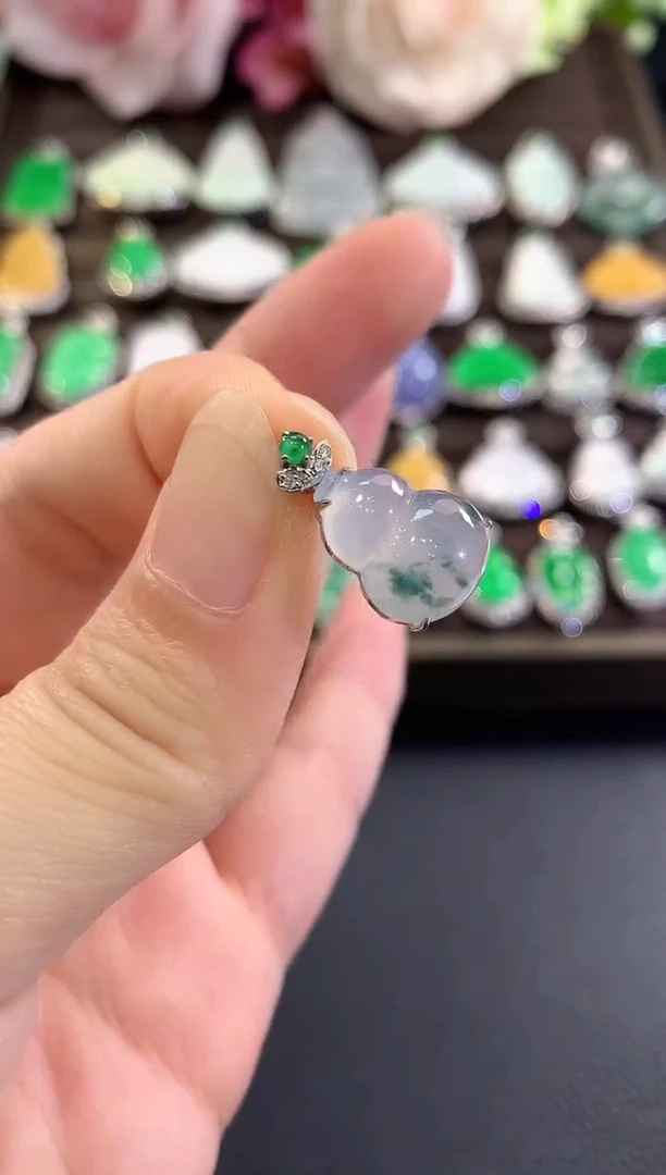 吊坠(不含链)18K金镶嵌翡翠w12