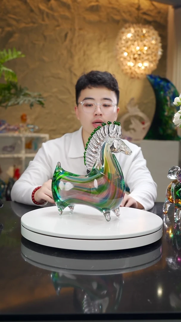 手工艺品琉璃九色马摆件