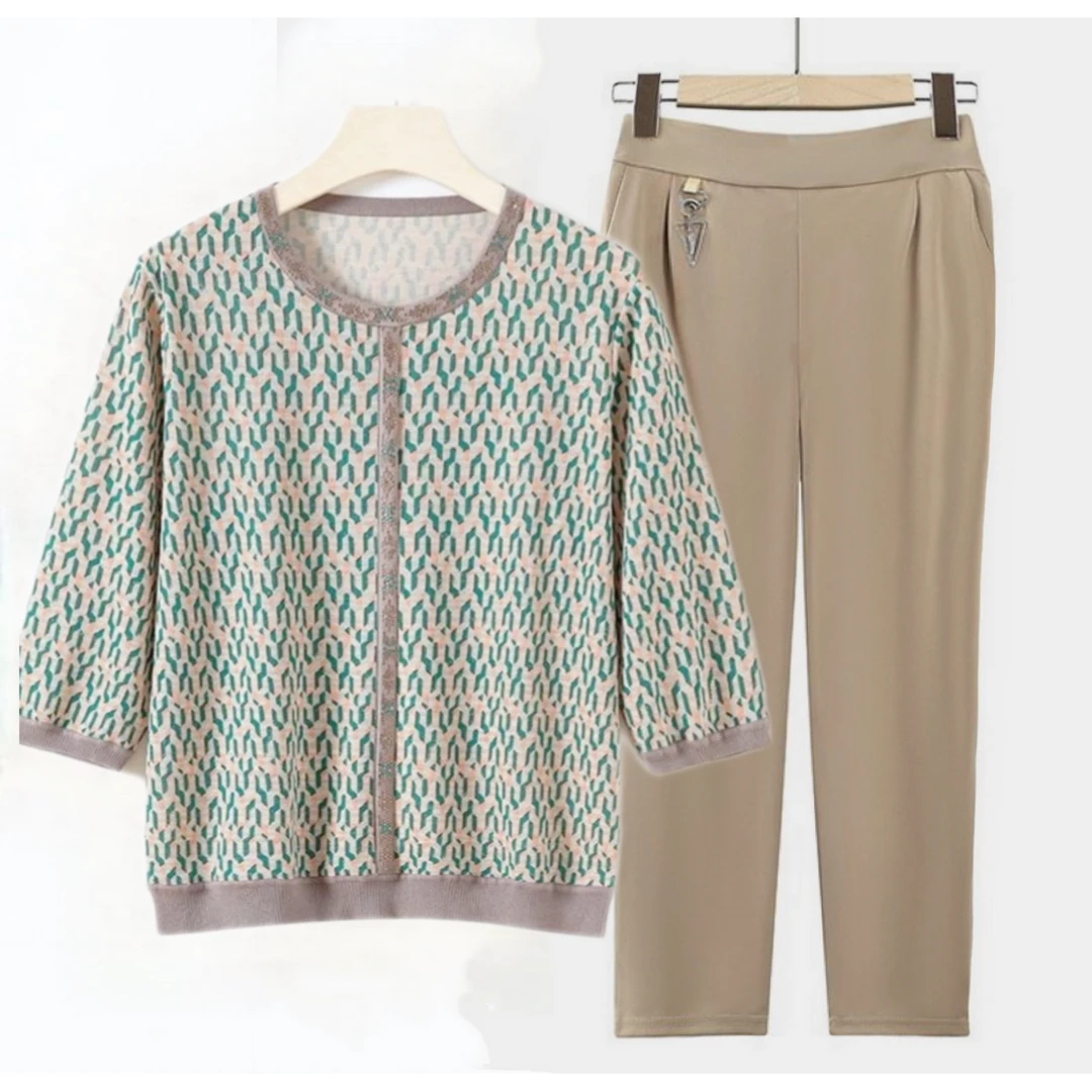 妈妈装夏季七分袖短袖上档次T恤小衫中老年女装50-60岁洋气上衣服