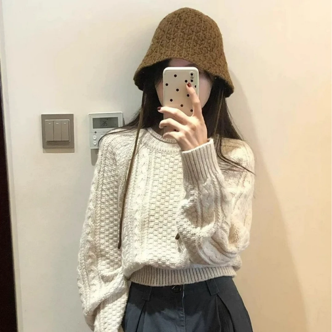 1-60编码针织宽松慵懒风秋冬白色宽松针织衫打底衫毛针织衫