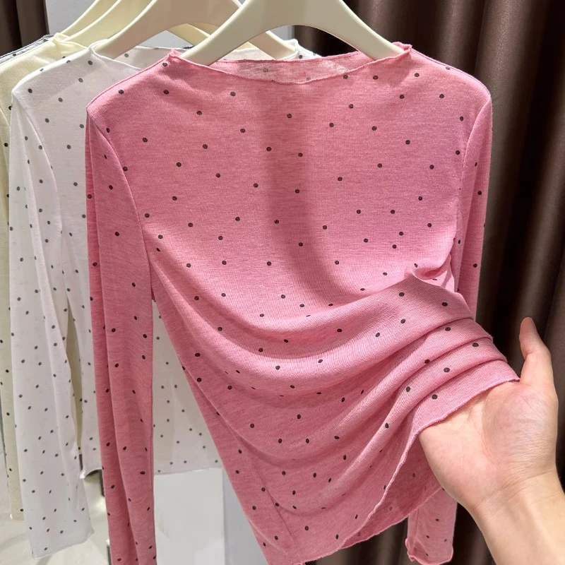 洋气一字领套头粉色打底衫女春季时尚内搭T恤修身长袖高级感上衣