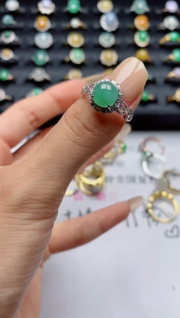 翡翠戒指银S925镶嵌.