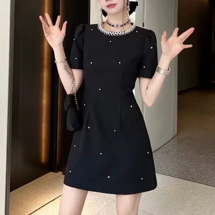 【Na起号专属】轻熟风无袖裙圆领高腰套头连衣裙礼服时尚黑色夏季设