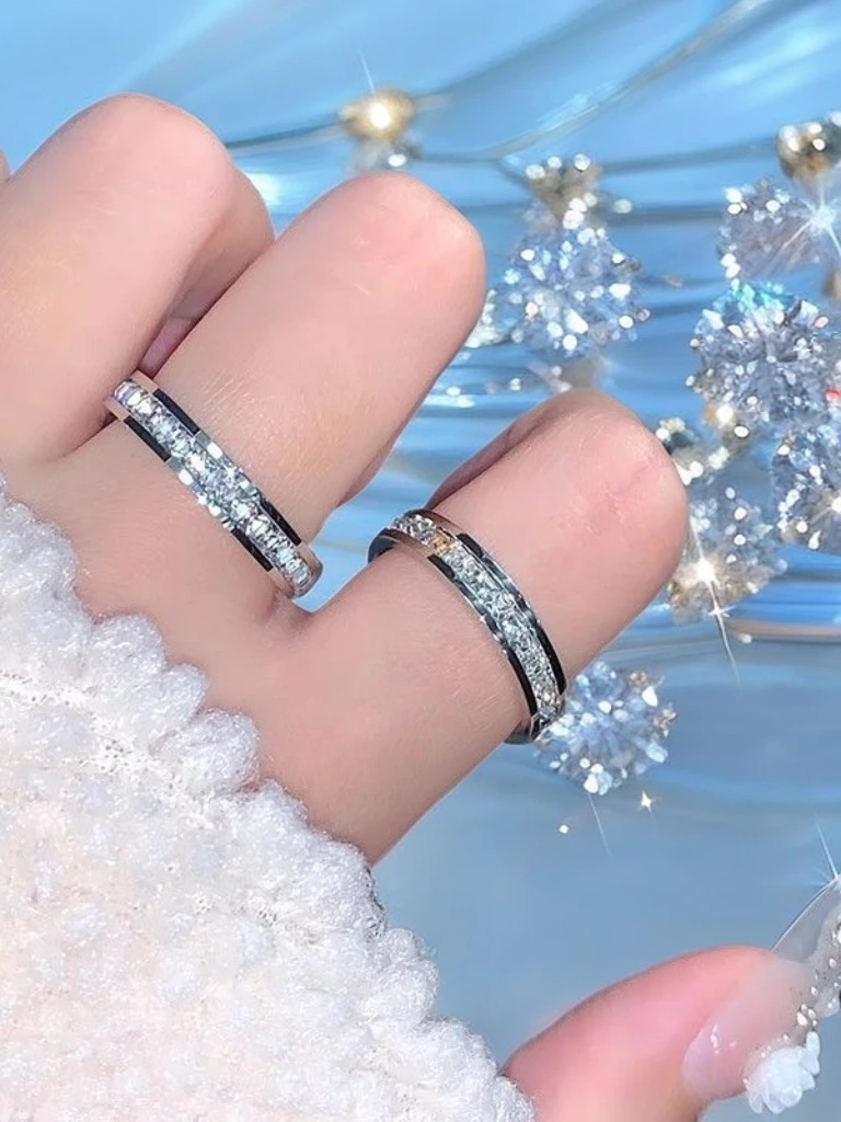 钛钢戒指 个性时尚单排满天星戒指ins 气质百搭不掉色指环满钻