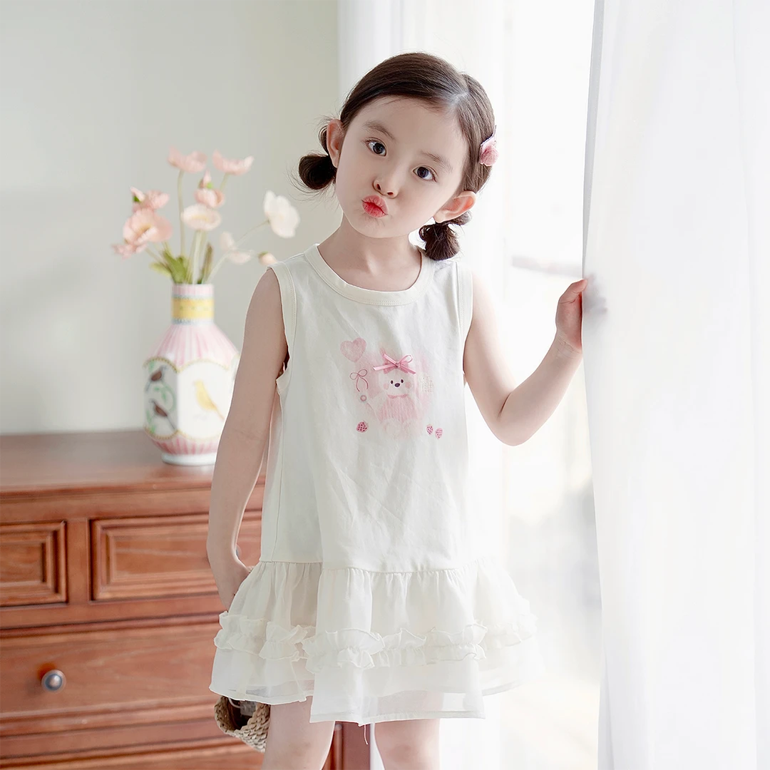 现货【气球兔兔】3266夏季女童连衣裙甜美卡通无袖裙女宝背心T恤裙