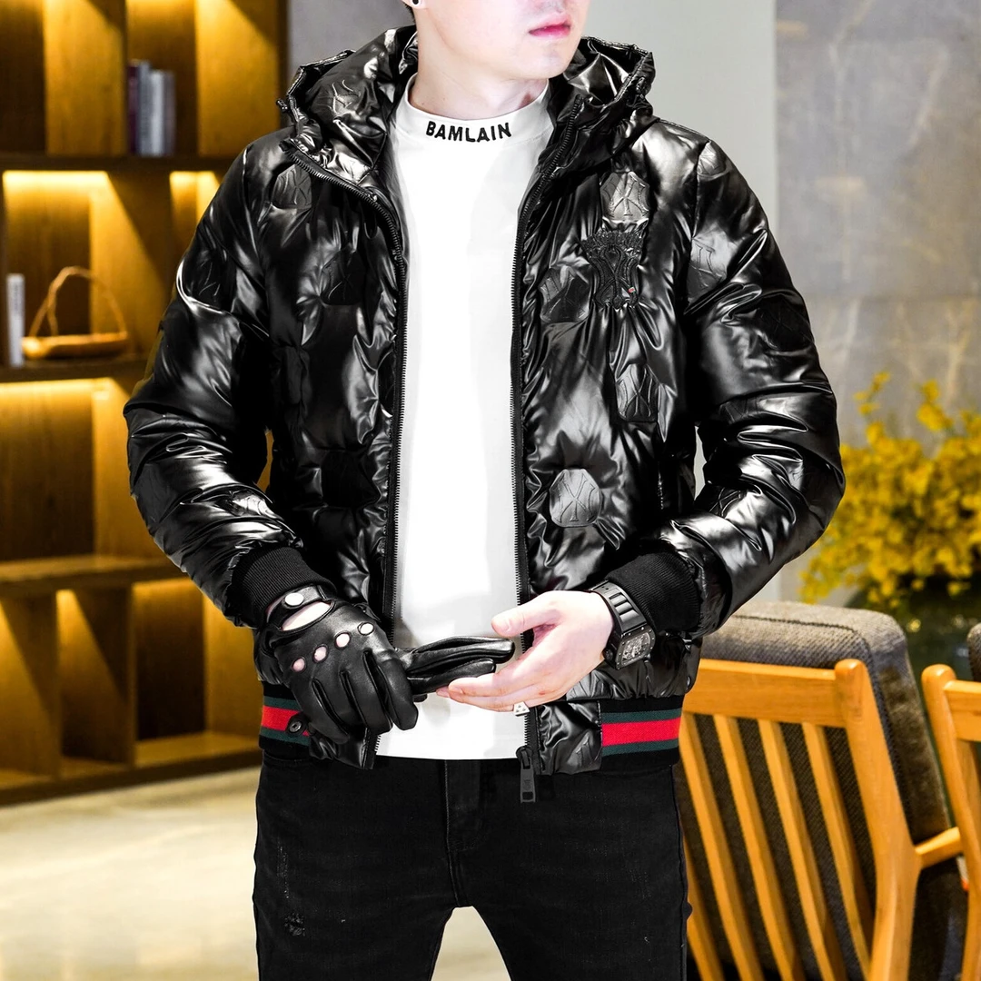 SALBUROS萨尔布勒斯时尚90白鸭绒亮面羽绒服男士冬季防寒连帽外套