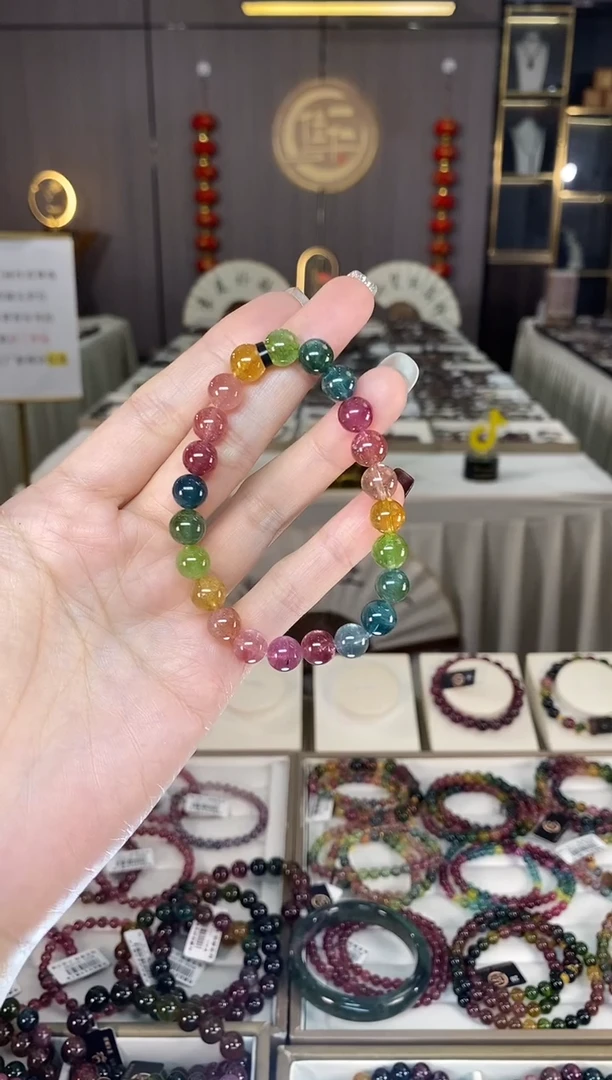未镶嵌老矿碧玺色标彩虹单圈手串8mm+碧玺dan多样性发货一条