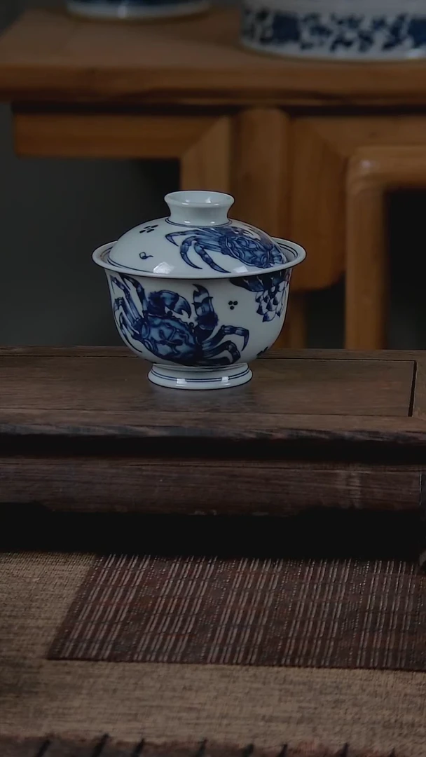 折葵非器手工手绘螃蟹两才盖碗