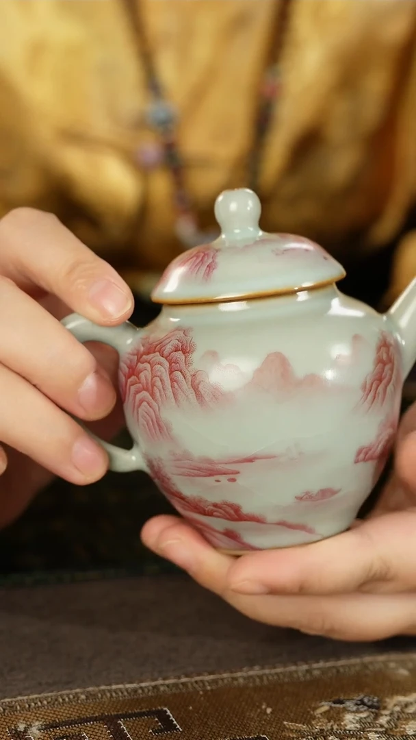 苏*三善窑厂汝窑胭脂红壶