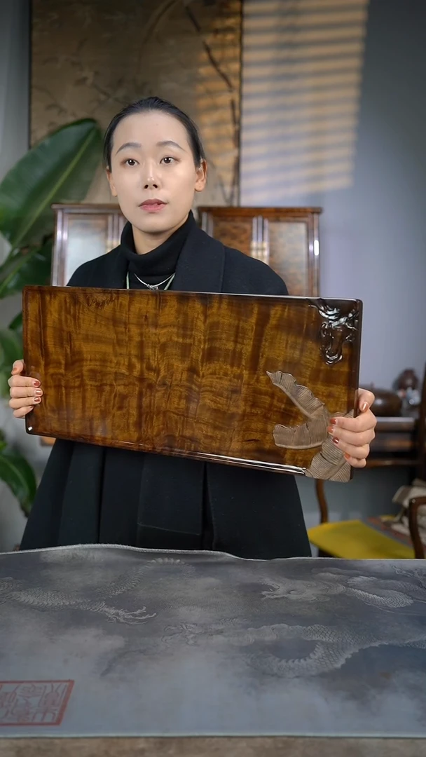 【闪购商品】金丝楠木雕满花精工芭蕉叶茶盘