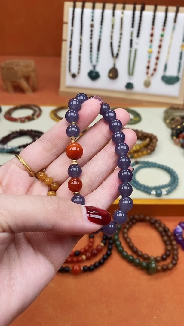 未镶嵌手链和田玉单圈烟紫和田南红手串