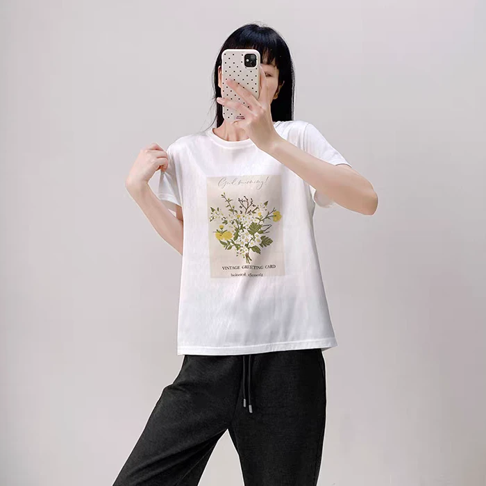 97561花束字母印花短袖T恤时尚百搭轻薄舒适夏女