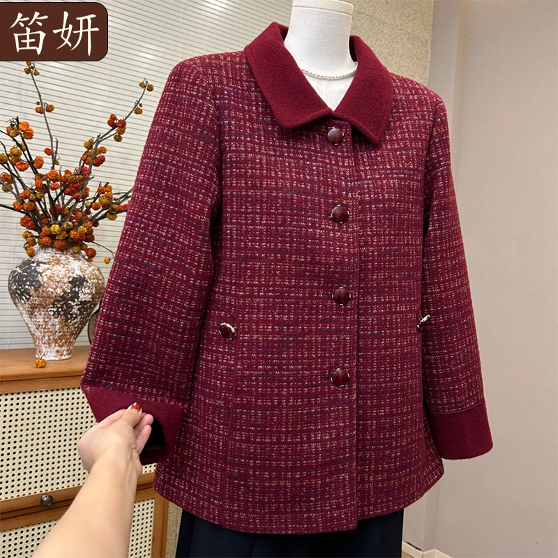 高端妈妈秋新款今年流行好看洋气大码高级独特翻领夹克外套女上衣