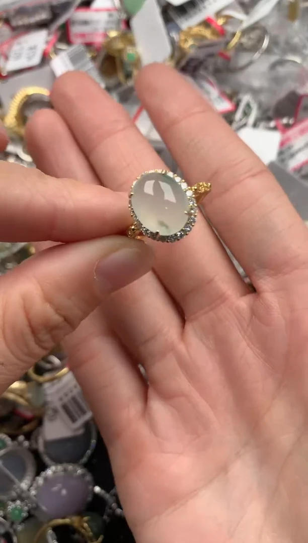 银S925镶嵌戒指翡翠666---8