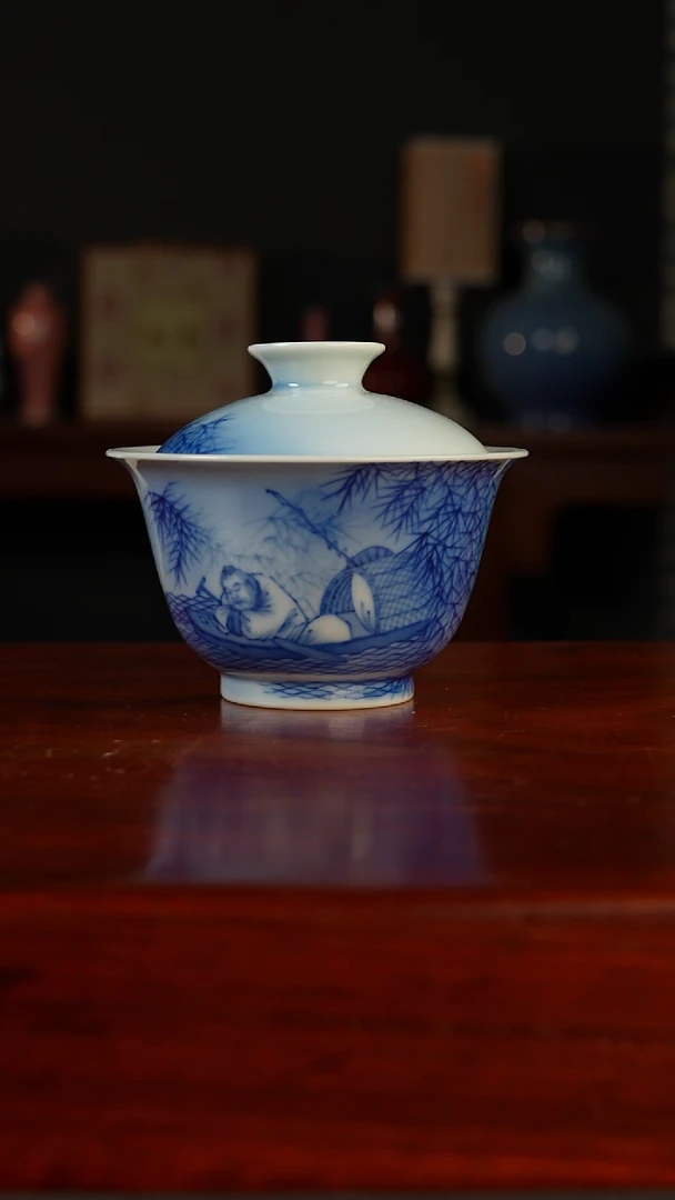 冯氏祖传窑  湖光月影二才盖碗