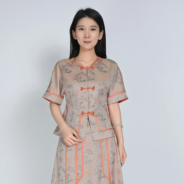 【大师系列-张和才蜀锦】中式灵龙蜀锦上衣HBSS050137（单件上衣）