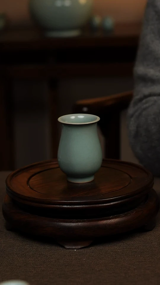 瓷片仿古天青全手工淑女杯100ml 微瑕 不带礼盒