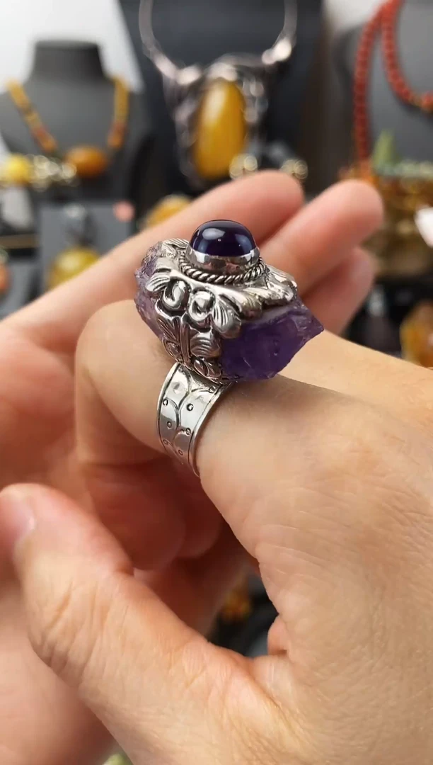 银S925镶嵌戒指水晶设计师水晶原石戒指