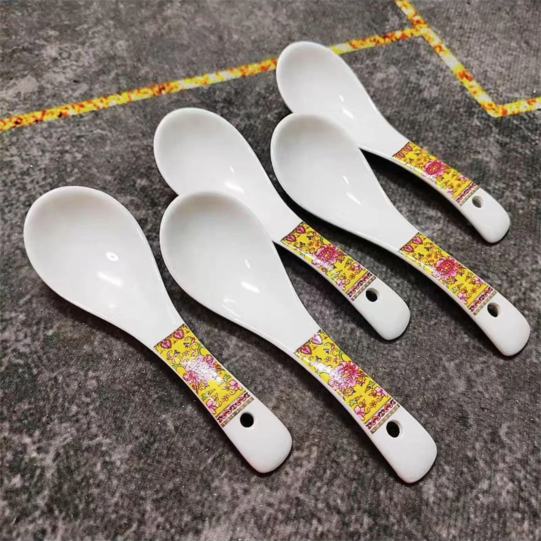 珐琅彩黄色小汤勺10个装