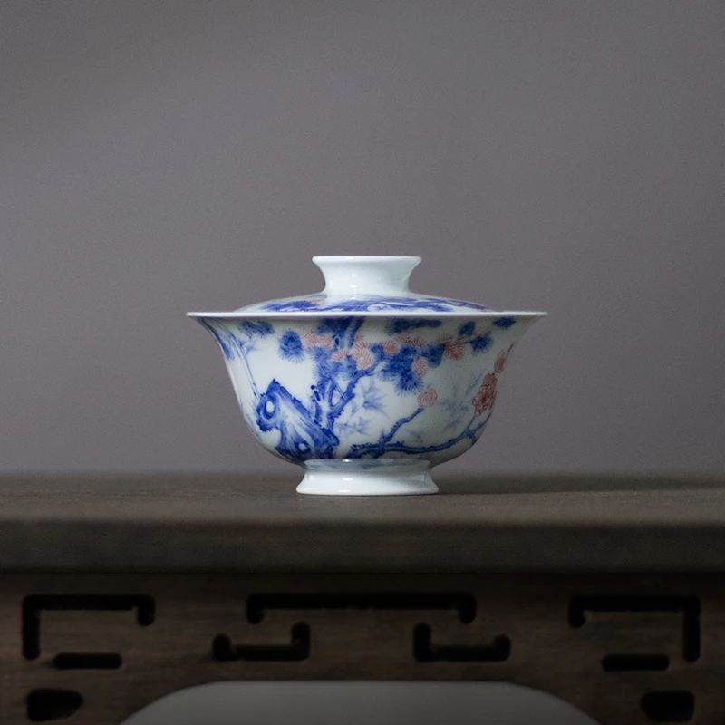 【直播专享·茶具】景德镇瓷器松竹梅将军盖碗·青花釉里红纯手工90ml