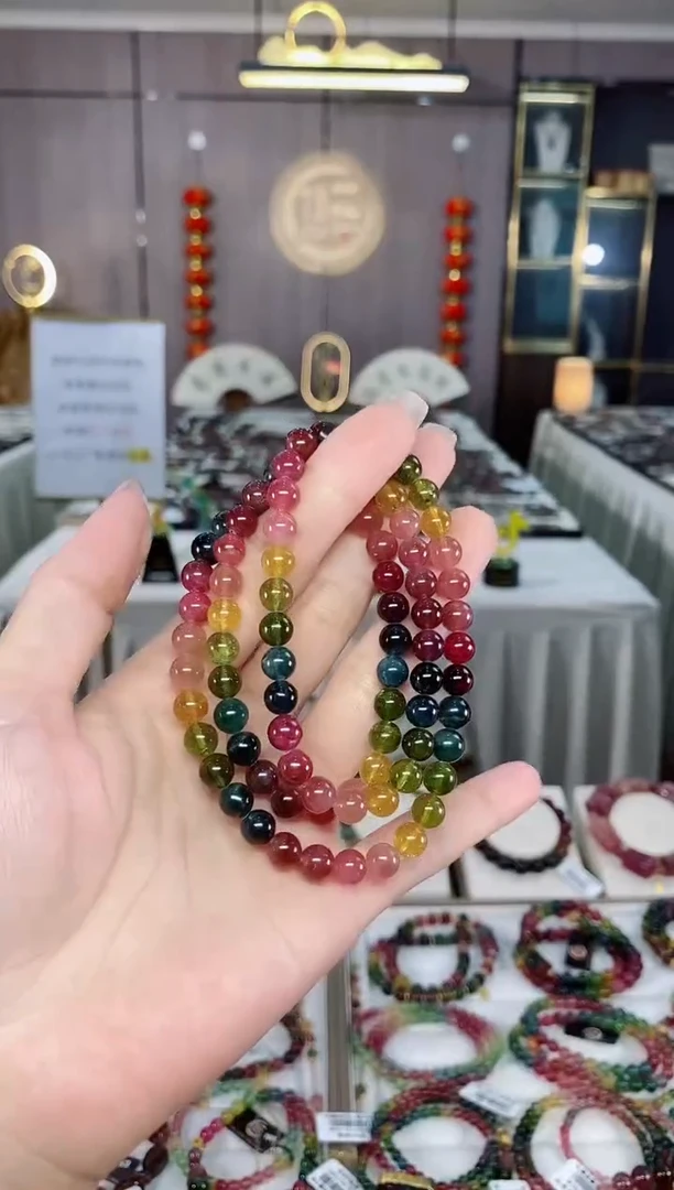 老矿碧玺三圈手串6mm+未镶嵌碧玺hon一物一证