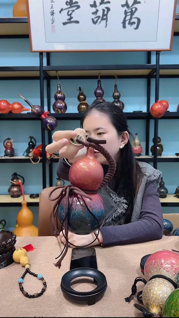 大漆工艺品大漆酒葫芦螺钿镶嵌500ML