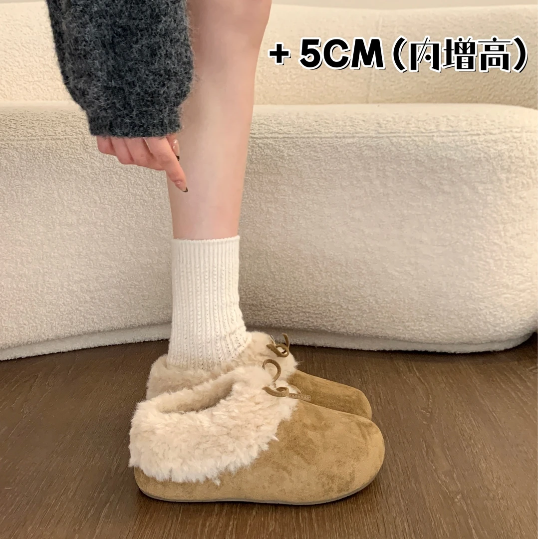 厚底复古加绒毛毛拖鞋女外穿2025秋冬新款勃肯鞋一脚蹬棉鞋雪地靴