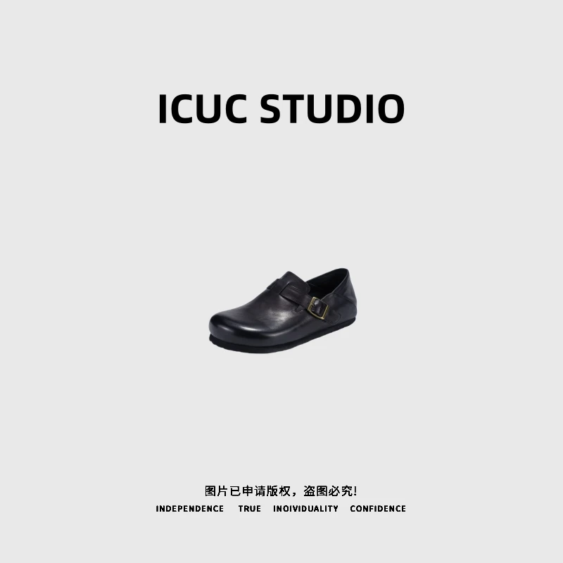 ICUC STUDIO-【马皮勃肯手工懒人拖鞋】夏季欧版复古平底鞋5599-1
