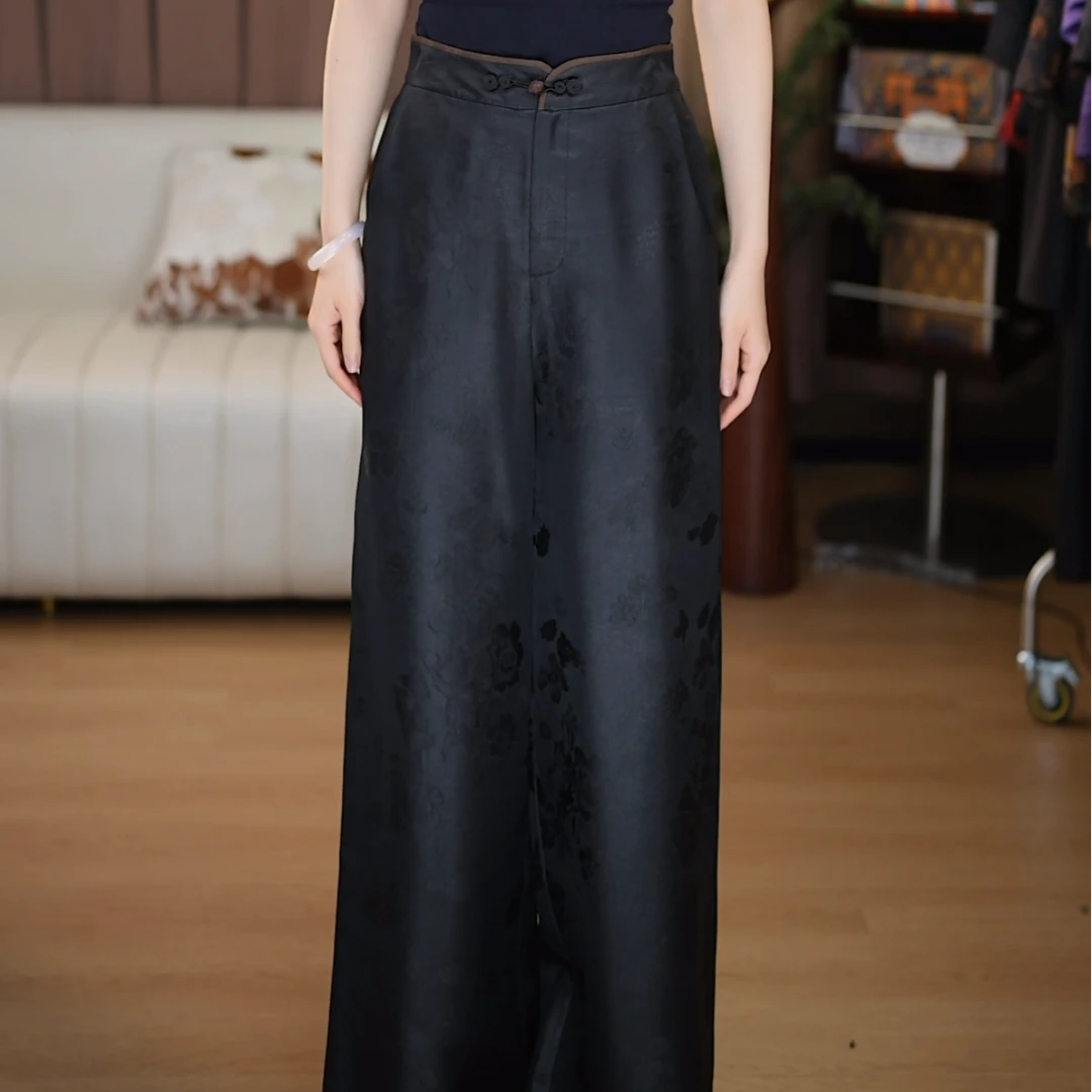 【雨沙】新中式时尚显瘦国风百搭宽松复古休闲中式裤子香云纱