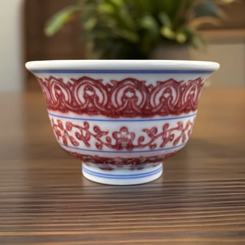 溪顺堂手工手绘釉里红宝相纹压手杯主人杯陶瓷茶具纯手工名窑龙纹