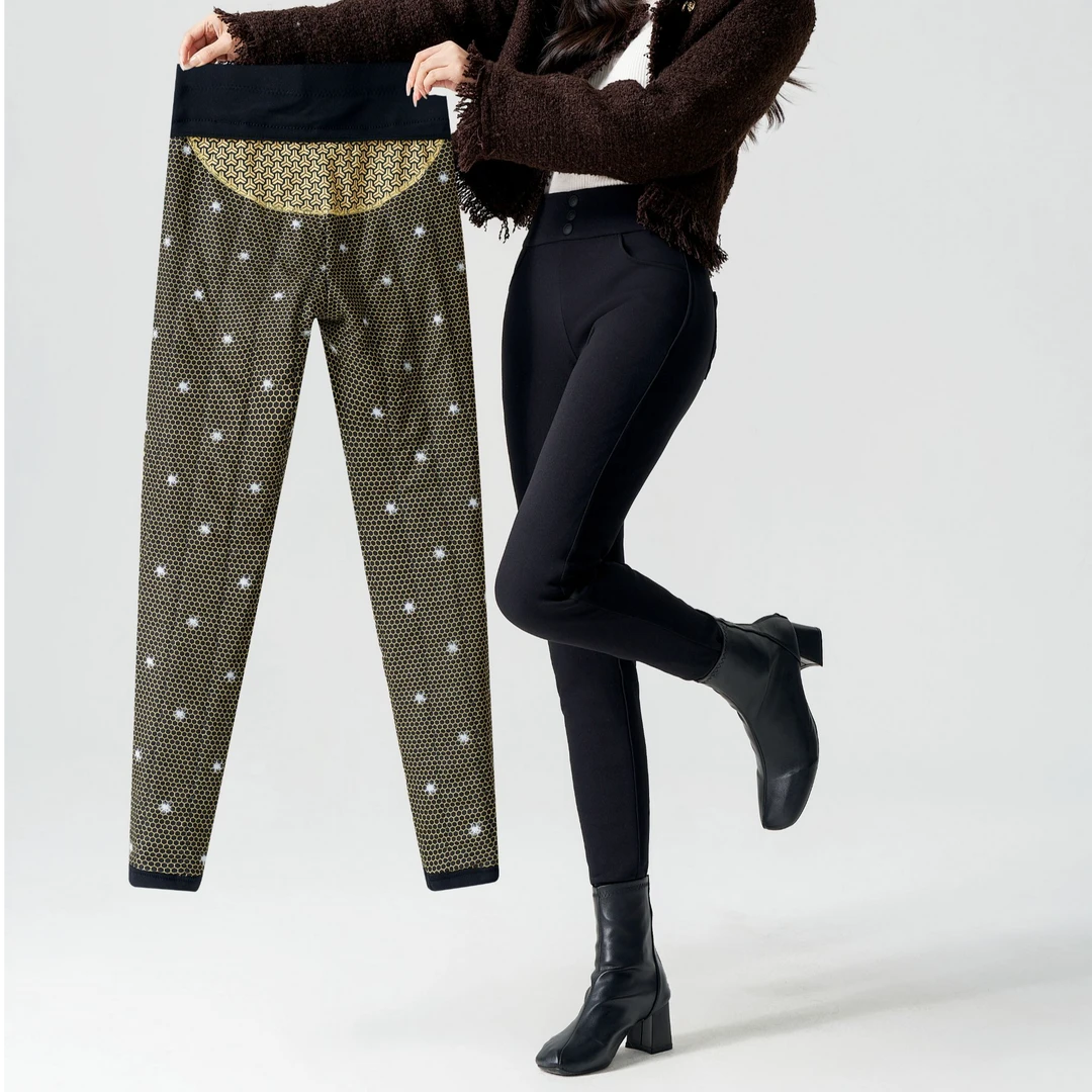 假一赔三【前片羽绒+后片羊毛】加绒加厚外穿高腰修身休闲女裤-A03