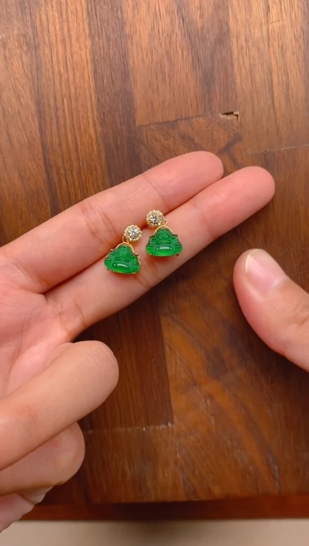 【闪购商品】翡翠耳饰银S925镶嵌佛公耳钉