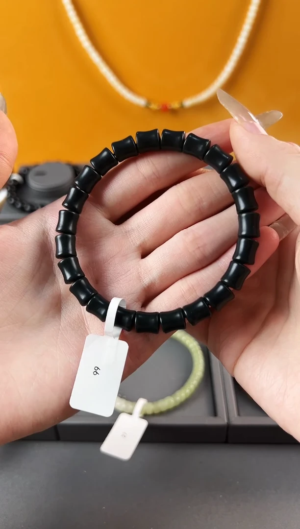 未镶嵌手链和田玉（墨玉）66墨玉竹节卡7mm