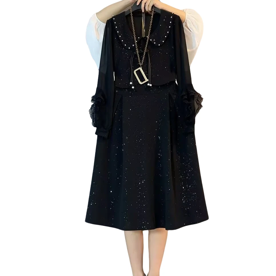 大维罗依HX 秋季新款盘扣设计感亮星遮肉显瘦连衣裙