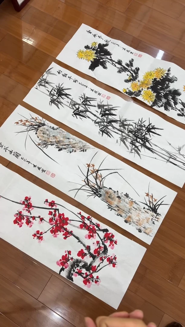 国画纯手工手绘李春凤30*98厘米*4幅
