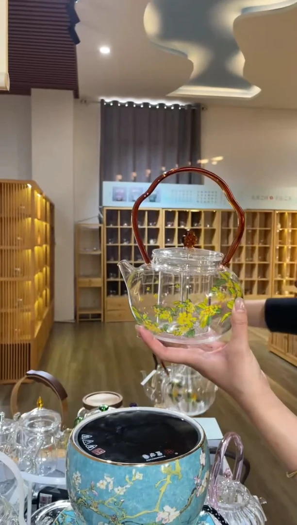 手工艺品玻璃金狮通运壶蒸煮琥珀把桂花