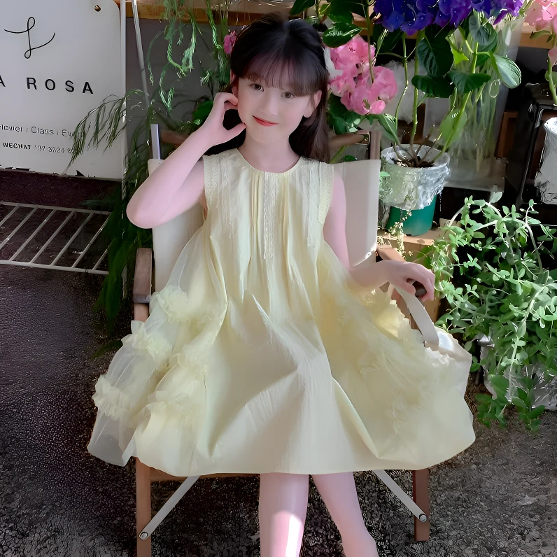 女童连衣裙夏季新款洋气网纱裙子夏装女孩中大童裙子儿童公主裙潮