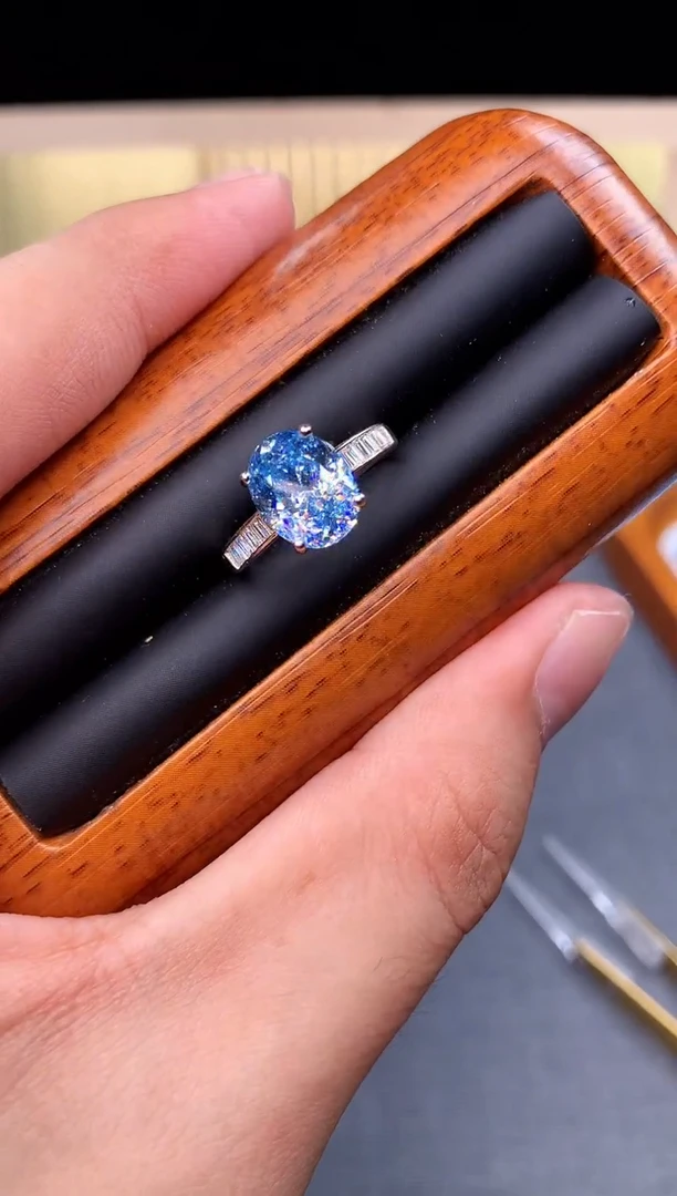 海蓝宝石戒指银S925镶嵌4532