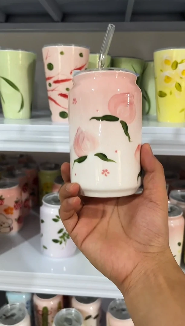 手绘玲珑吸管杯水蜜桃