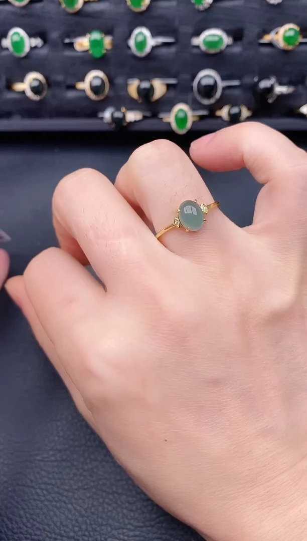 银S925镶嵌戒指翡翠天然a货翡翠9