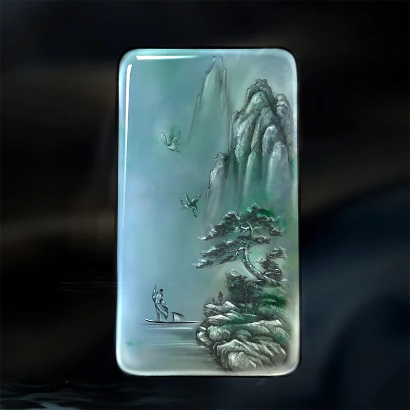 名玉艺术 天然翡翠 冰种飘花翡翠 设计参考 定制 翡翠山水牌吊坠