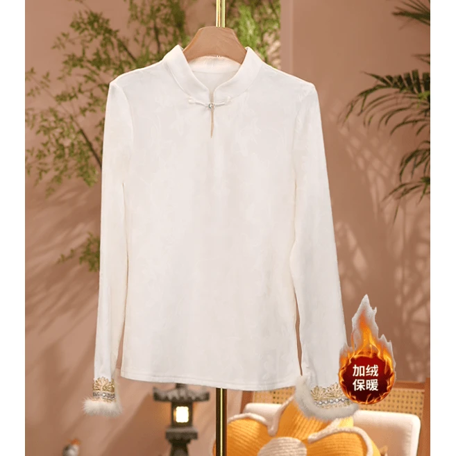 《 月下星结-加绒打底衫》2025年秋冬立领新款简约纯色提花时尚减