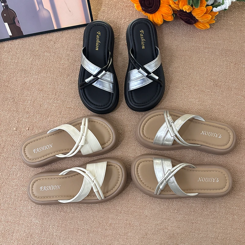 2028夏季新款厚底松糕跟一字拖外穿中跟女凉拖百搭女网红女鞋-4CM