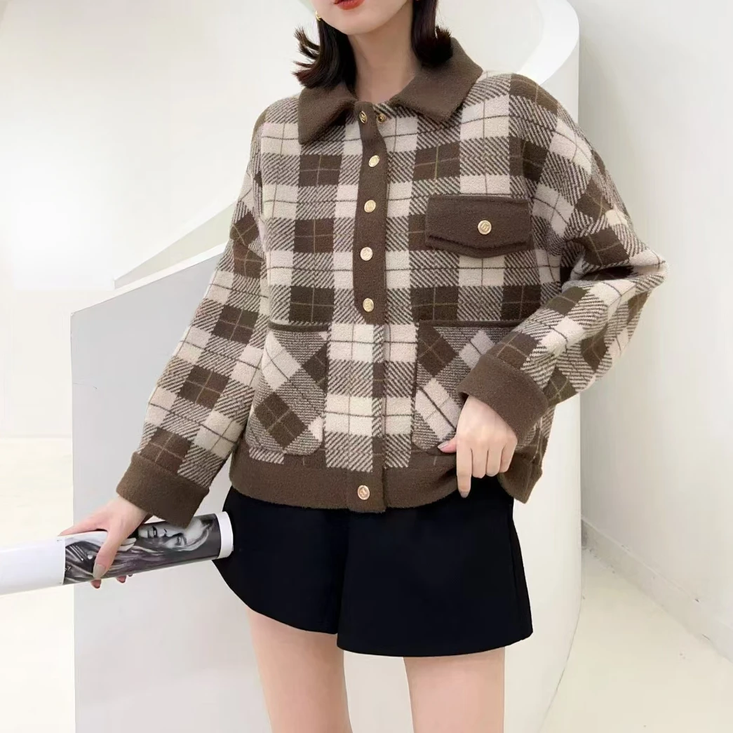花花/3793-大方格时尚秋季短款外套女时尚短外套