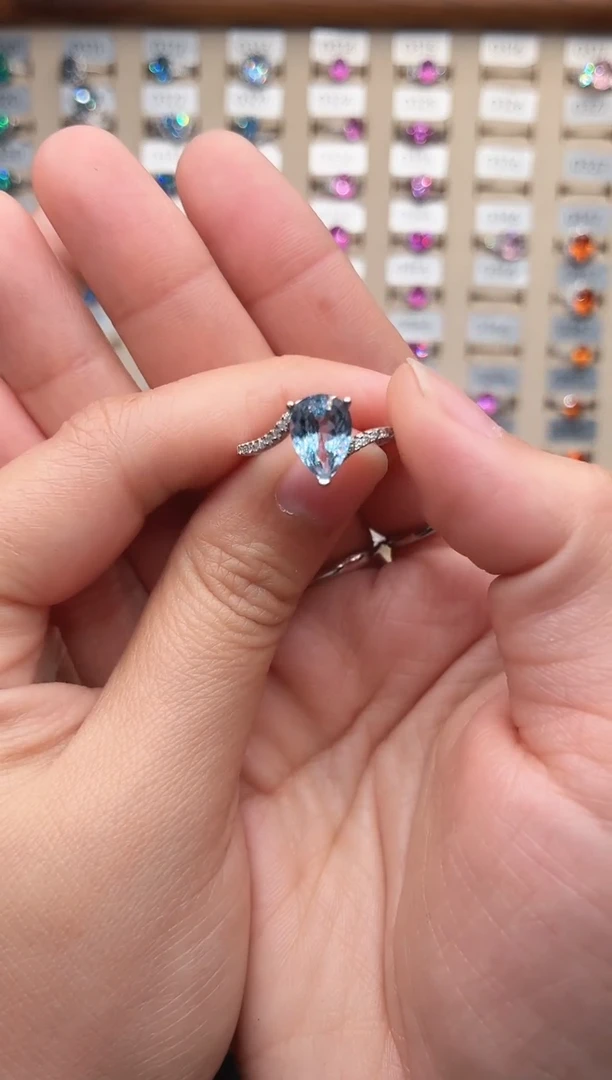 银S925镶嵌戒圈海蓝宝石1212121